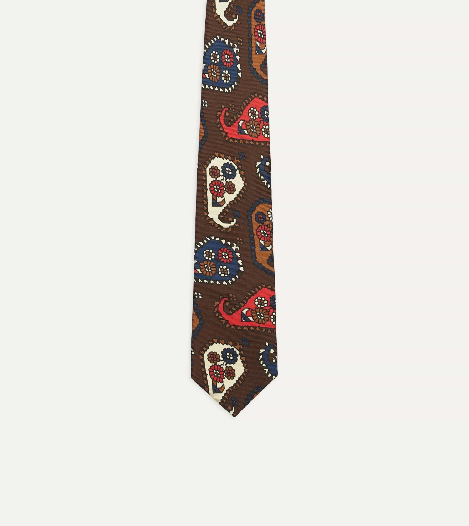Brown Geometric Paisley Print Twill Silk Tipped Tie 6 Brown Geometric Paisley Print Twill Silk Tipped Tie - Image 4