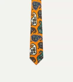 Orange Geometric Paisley Print Twill Silk Tie -Drakes Shop DR1AAN23162 03801 3