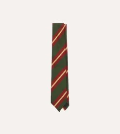 Green And Red Regimental Stripe Mogador Tipped Tie