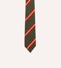 Green And Red Regimental Stripe Mogador Tipped Tie -Drakes Shop DR1AAN23590 01402 3