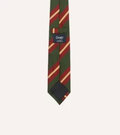 Green And Red Regimental Stripe Mogador Tipped Tie -Drakes Shop DR1AAN23590 01402 4