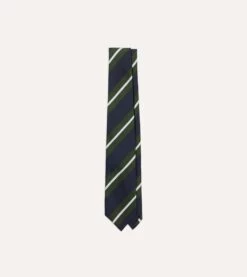 Navy, Green And White Regimental Stripe Mogador Tipped Tie