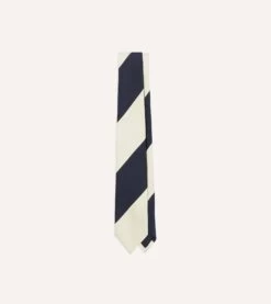Navy And White Dual Block Stripe Mogador Tipped Tie