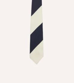 Navy And White Dual Block Stripe Mogador Tipped Tie -Drakes Shop DR1AAN23614 01252 3