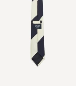 Navy And White Dual Block Stripe Mogador Tipped Tie -Drakes Shop DR1AAN23614 01252 4