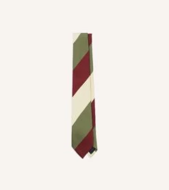 Olive, Red And Ecru Triple Stripe Mogador Tipped Tie
