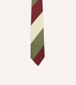 Olive, Red And Ecru Triple Stripe Mogador Tipped Tie -Drakes Shop DR1AAN23615 01402 3