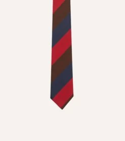 Navy, Red And Brown Triple Stripe Mogador Tipped Tie -Drakes Shop DR1AAN23615 03252 3