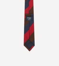Navy, Red And Brown Triple Stripe Mogador Tipped Tie -Drakes Shop DR1AAN23615 03252 4