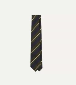 Green And Navy Stripe Silk Mogador Tipped Tie
