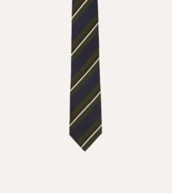 Green And Navy Stripe Silk Mogador Tipped Tie -Drakes Shop DR1AAN24108 04 402 3