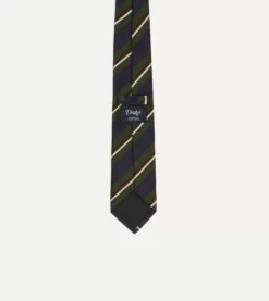 Green And Navy Stripe Silk Mogador Tipped Tie -Drakes Shop DR1AAN24108 04 402 4