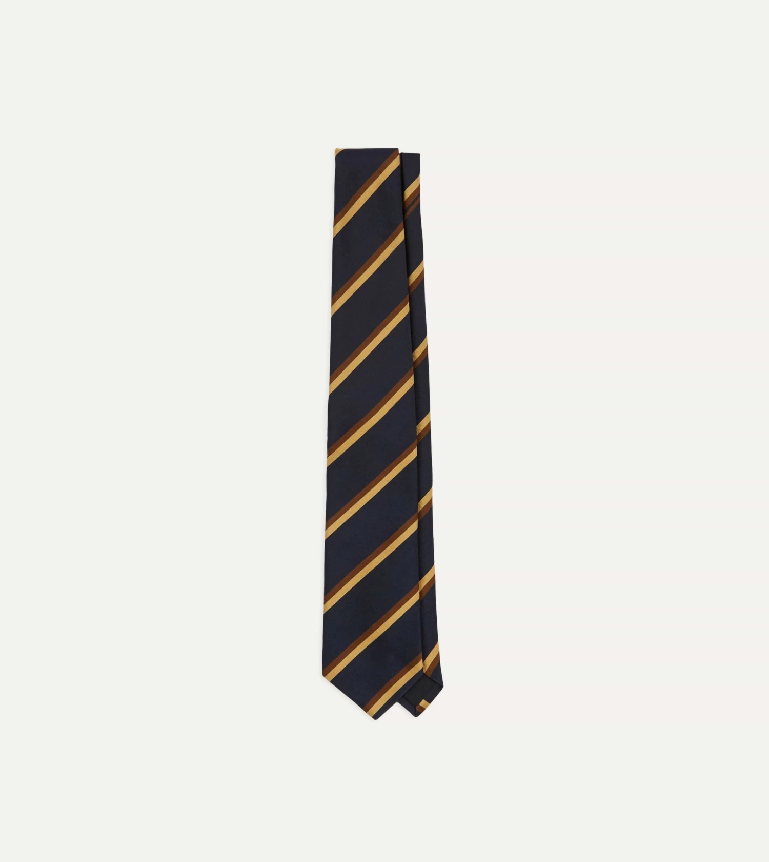Navy, Gold And Brown Regimental Stripe Mogador Tipped Tie 2 Navy, Gold And Brown Regimental Stripe Mogador Tipped Tie