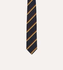 Navy, Gold And Brown Regimental Stripe Mogador Tipped Tie 7 Navy, Gold And Brown Regimental Stripe Mogador Tipped Tie -Drakes Shop DR1AAN24111 01 252 3