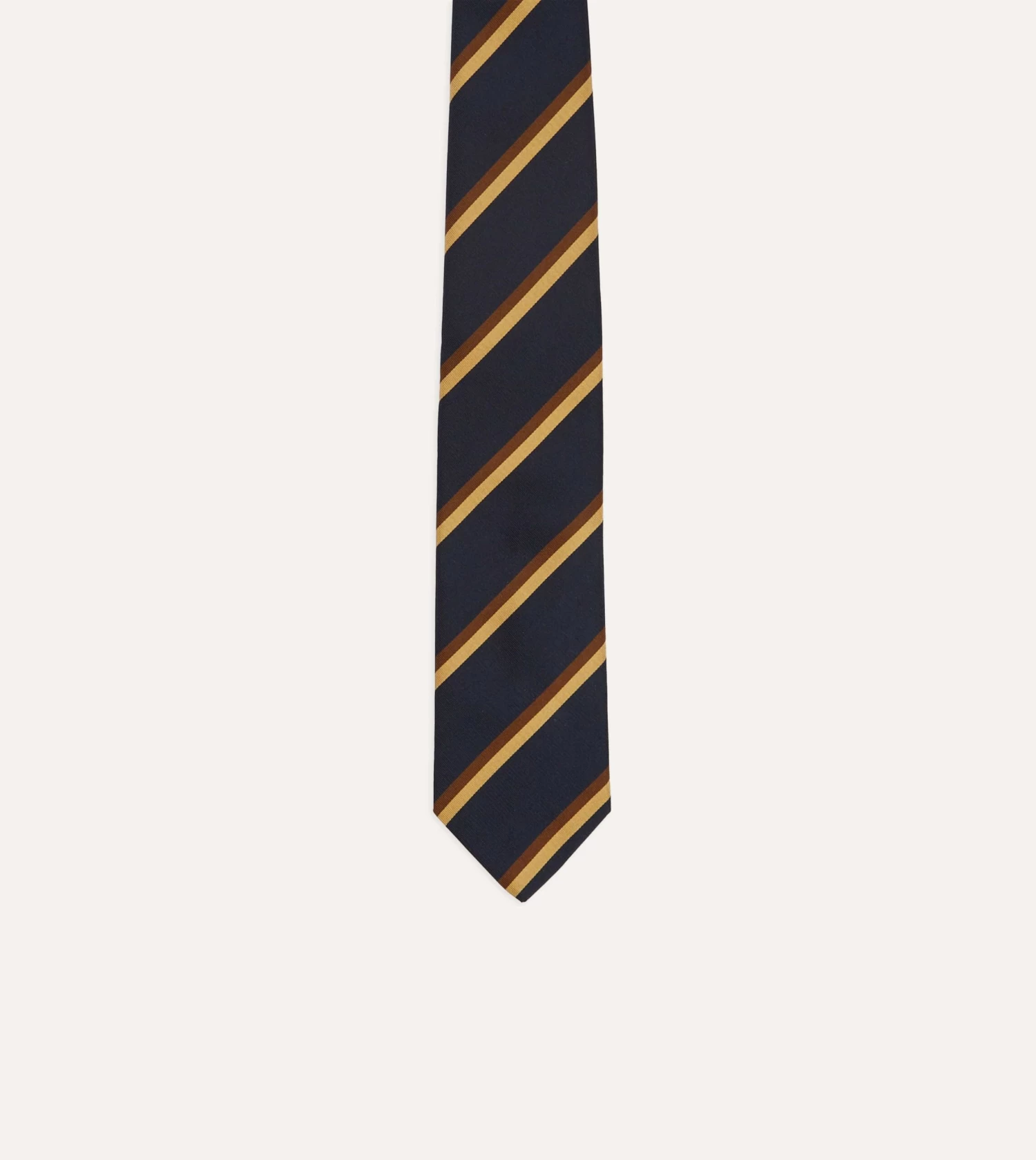 Navy, Gold And Brown Regimental Stripe Mogador Tipped Tie 4 Navy, Gold And Brown Regimental Stripe Mogador Tipped Tie - Image 3