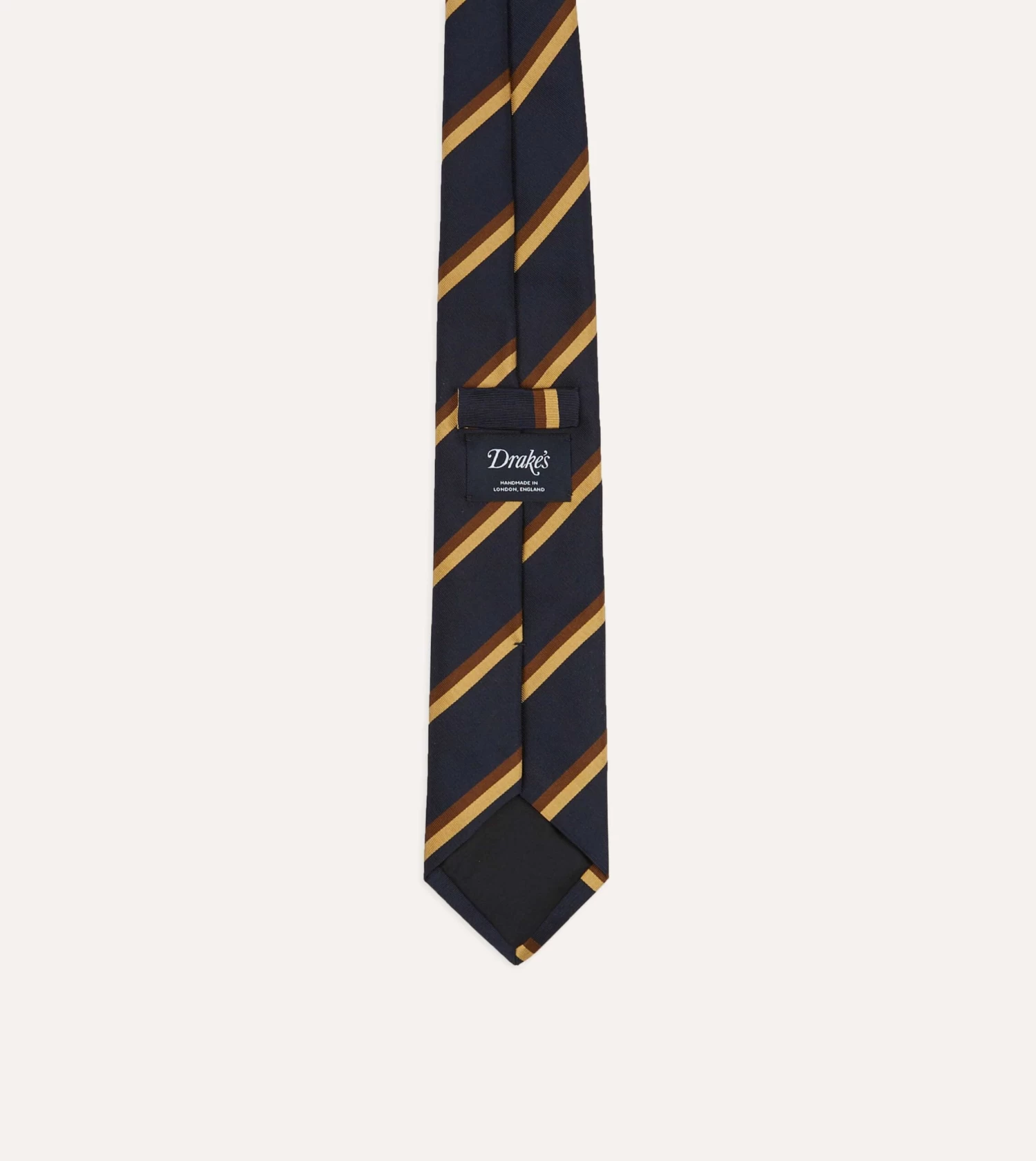 Navy, Gold And Brown Regimental Stripe Mogador Tipped Tie 5 Navy, Gold And Brown Regimental Stripe Mogador Tipped Tie - Image 4