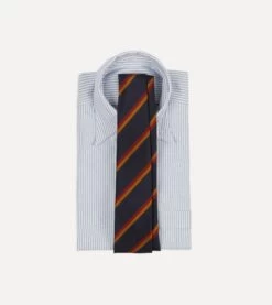Navy, Orange And Red Regimental Stripe Mogador Tipped Tie -Drakes Shop DR1AAN24111 02 252 2