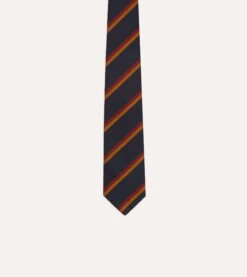 Navy, Orange And Red Regimental Stripe Mogador Tipped Tie -Drakes Shop DR1AAN24111 02 252 3