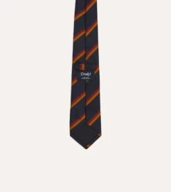 Navy, Orange And Red Regimental Stripe Mogador Tipped Tie -Drakes Shop DR1AAN24111 02 252 4