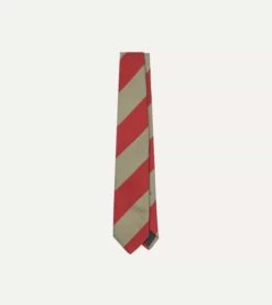 Red And Brown Wide Stripe Repp Silk Tipped Tie
