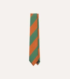 Orange And Green Wide Stripe Repp Silk Tipped Tie