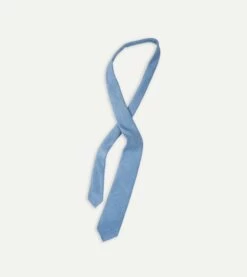 Blue Tussah Hand Rolled Silk Tie 10 Blue Tussah Hand Rolled Silk Tie -Drakes Shop DR1AAR06449 08200 4