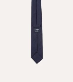 Navy Tussah Hand Rolled Silk Tie -Drakes Shop DR1AAR06449 12250 5