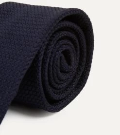 Dark Navy Hand Rolled Large Knot Grenadine Tie 9 Dark Navy Hand Rolled Large Knot Grenadine Tie -Drakes Shop DR1AAR06654 11250 3