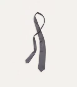 Grey Silk Twill Hand Rolled Tie -Drakes Shop DR1AAR06870 04600 4