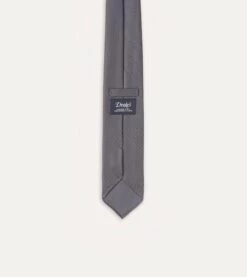 Grey Silk Twill Hand Rolled Tie -Drakes Shop DR1AAR06870 04600 5