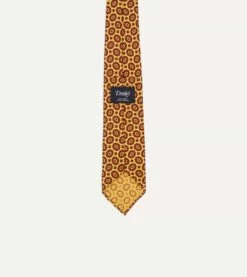 Yellow Flower Print 40oz Madder Silk Hand Rolled Tie -Drakes Shop DR1AAR08036 501 4