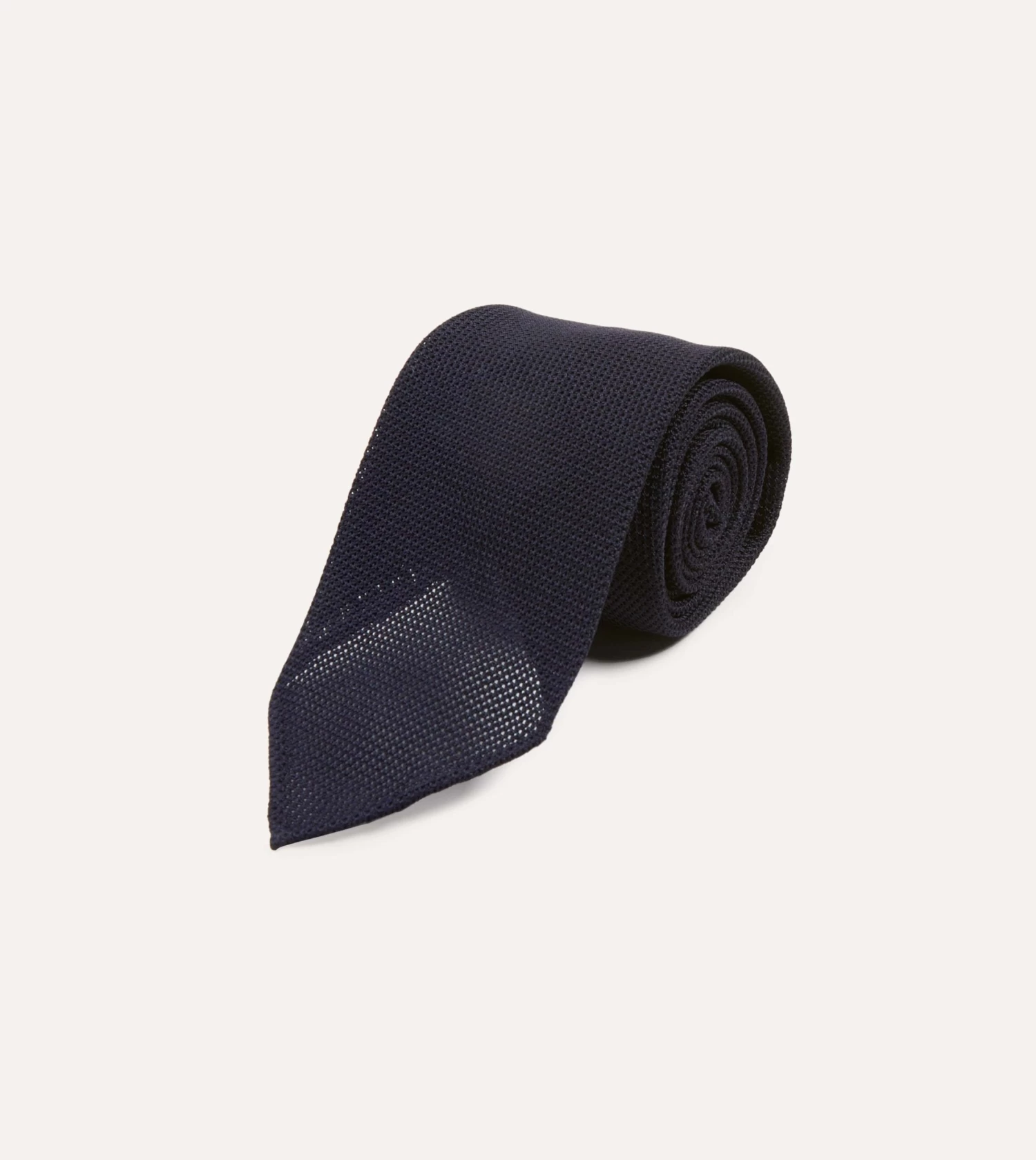 Dark Navy Fine Woven Grenadine Silk Hand Rolled Tie 4 Dark Navy Fine Woven Grenadine Silk Hand Rolled Tie - Image 2