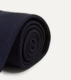 Dark Navy Fine Woven Grenadine Silk Hand Rolled Tie 9 Dark Navy Fine Woven Grenadine Silk Hand Rolled Tie -Drakes Shop DR1AAR15541 02250 3