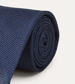 Navy Fine Woven Grenadine Silk Hand Rolled Tie -Drakes Shop DR1AAR15541 03250 3