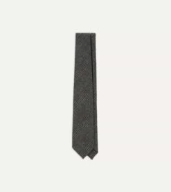 Grey Prince Of Wales Check Hand Rolled Wool Tie