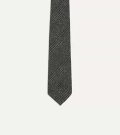 Grey Prince Of Wales Check Hand Rolled Wool Tie -Drakes Shop DR1AAR22843 01603 3