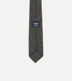 Grey Prince Of Wales Check Hand Rolled Wool Tie -Drakes Shop DR1AAR22843 01603 4