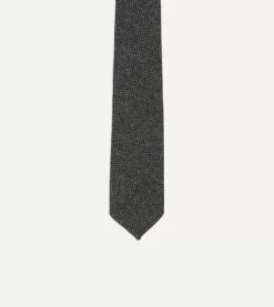 Grey Herringbone Hand Rolled Wool Tie -Drakes Shop DR1AAR22846 02603 3