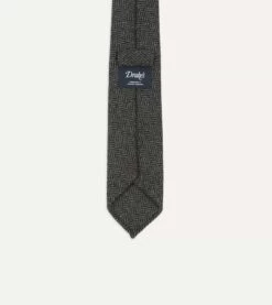Grey Herringbone Hand Rolled Wool Tie -Drakes Shop DR1AAR22846 02603 4