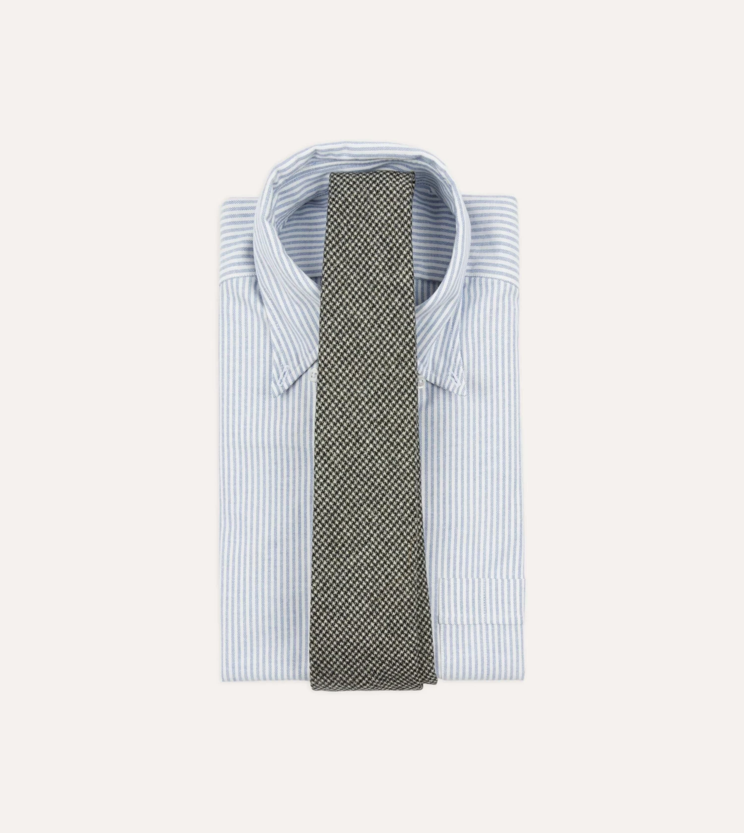 Light Grey Houndstooth Check Hand Rolled Wool Tie 4 Light Grey Houndstooth Check Hand Rolled Wool Tie - Image 2