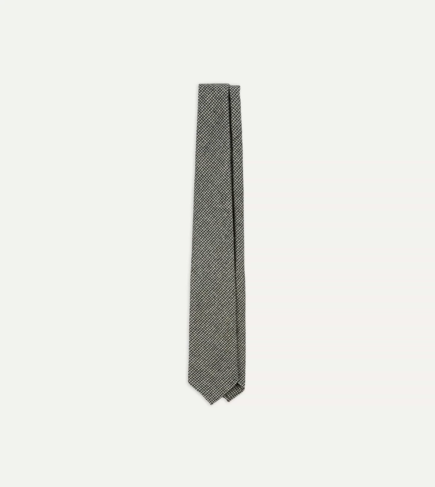 Light Grey Houndstooth Check Hand Rolled Wool Tie 3 Light Grey Houndstooth Check Hand Rolled Wool Tie