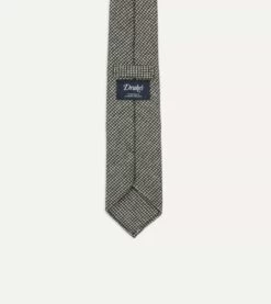 Light Grey Houndstooth Check Hand Rolled Wool Tie 9 Light Grey Houndstooth Check Hand Rolled Wool Tie -Drakes Shop DR1AAR22850 01053 4