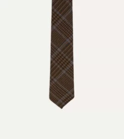Dark Brown Prince Of Wales Check Hand Rolled Wool Tie -Drakes Shop DR1AAR22851 02663 3