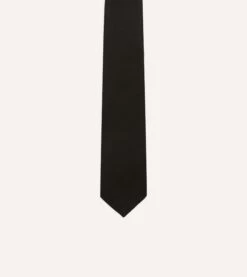 Black Super Fine Merino Wool Self Tipped Tie -Drakes Shop DR1AAR22864 01100 3