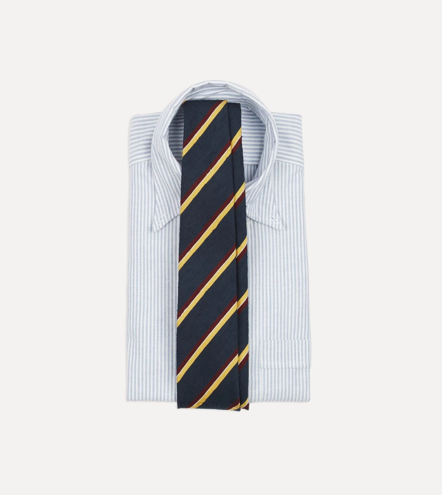 Navy, Red And Yellow Stripe Shantung Silk Tie 4 Navy, Red And Yellow Stripe Shantung Silk Tie - Image 2