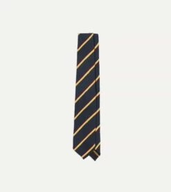 Navy, Red And Yellow Stripe Shantung Silk Tie