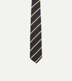 Navy, Red And Yellow Stripe Shantung Silk Tie 9 Navy, Red And Yellow Stripe Shantung Silk Tie -Drakes Shop DR1AAR23125 03252 3