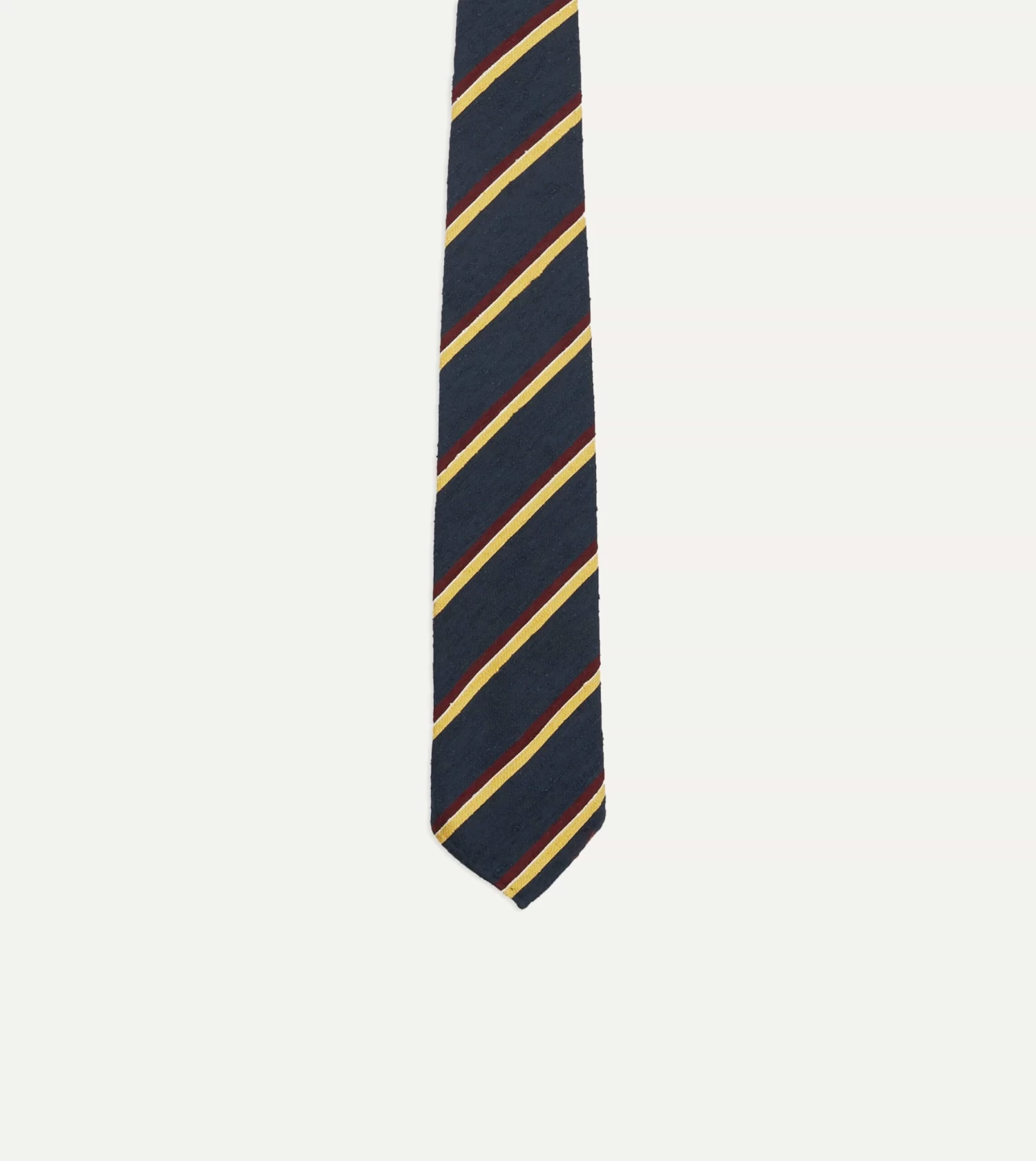 Navy, Red And Yellow Stripe Shantung Silk Tie 6 Navy, Red And Yellow Stripe Shantung Silk Tie - Image 4