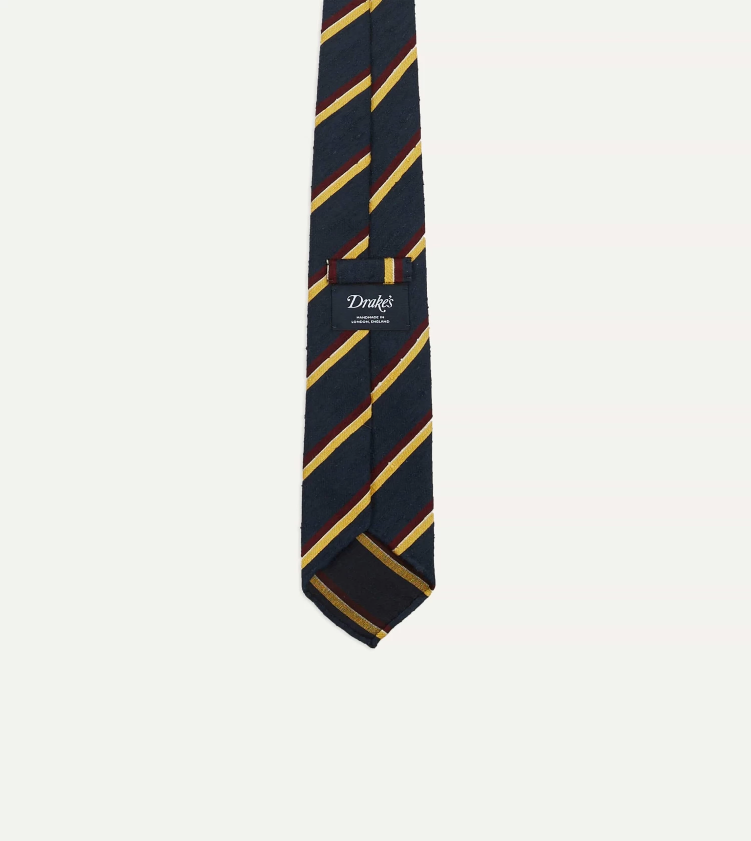 Navy, Red And Yellow Stripe Shantung Silk Tie 5 Navy, Red And Yellow Stripe Shantung Silk Tie - Image 3