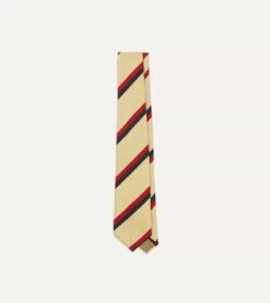 Gold, Red And Navy Stripe Shantung Silk Tie